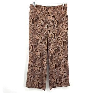 Express Brown Black Snakeskin Animal Print Wide Leg High Rise Pants Size L Large